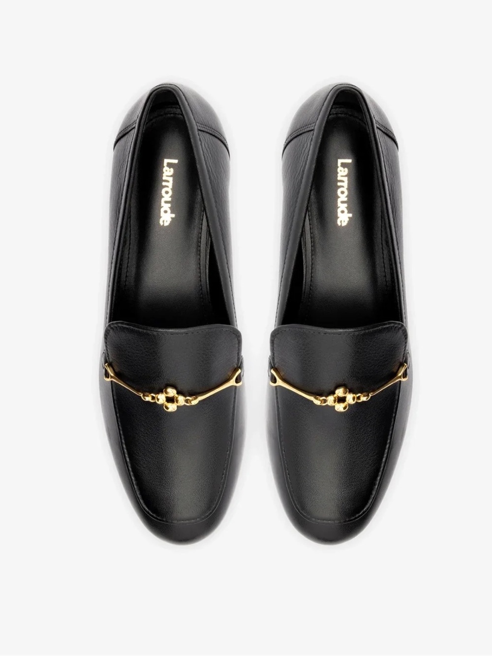NEW Larroude Katherine Loafer In Black Italian Nappa Leather with Gold Horsebit